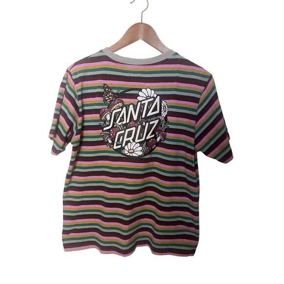 Santa Cruz Skateboards Stripe Pocket T Shirt Women’s Large Mushrooms Butterfly - Picture 1 of 6